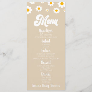 Braunes Retro-Gänseblümchen-Blumen-Baby-Shower-Ess Menükarte
