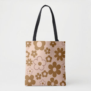 Braunes Retro-Herbstmuster mit Hippie-Blumen im Y2 Tasche