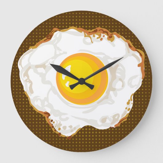 Braunes Retro-Style Fried Egg Küche Dekoration Große Wanduhr (Vorderseite)