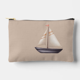 Braunes Segelboot und Name auf Beige Zubehörtasche