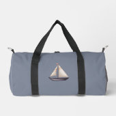 Braunes Segelboot und Name auf Grau Duffle Bag (Vorderseite)