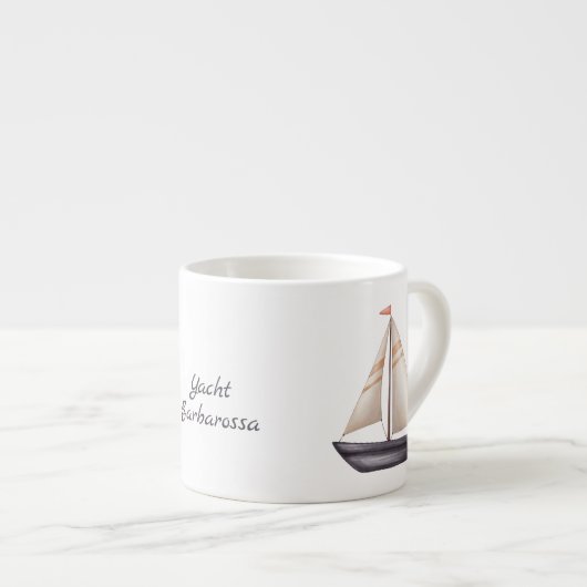 Braunes Segelboot und Name Espressotasse (Vorderseite Rechts)