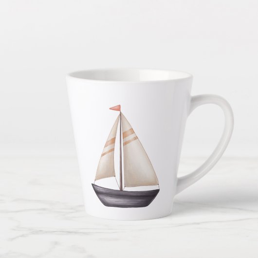 Braunes Segelboot und Name Milchtasse (Rechts)