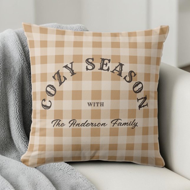 Braunes Skript-Rustikal-Westliches Gingham-Muster Kissen (Custom Brown Script Rustic Western Gingham Pattern Throw Pillow)