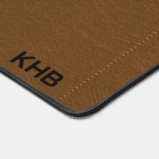 Braunes Stitch Imitate Leder - Mongramm Schreibtischunterlage (Ecke)