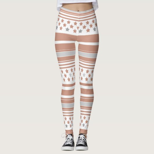Braunes Streifenmuster mit Sternen Leggings (Vorderseite)