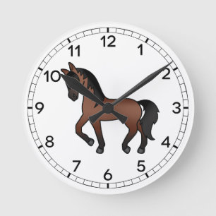 Braunes süßes Cartoon-Trabpferd Runde Wanduhr