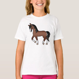 Braunes Trabrennpferd Süße Cartoon-Illustration T-Shirt
