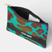 Braunes und Aquamarines Kuhmuster Zubehörtasche (Offen)