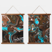 Braunes und blaues digitales Fluid Art Hangband Wandteppich Mit Holzrahmen (Doppelt)