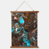Braunes und blaues digitales Fluid Art Hangband Wandteppich Mit Holzrahmen (Vorderseite 2)