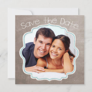 Braunes und blaues Foto Modernes Save the Date