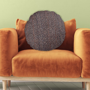 Braunes und blaues Tweed-Bild Rund Kissen