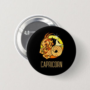 Braunes und goldenes Capricorn-Zodiakzeichen schwa Button