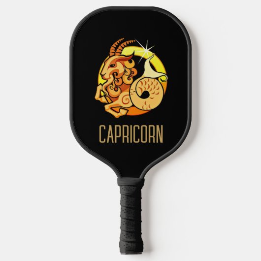 Braunes und goldenes Capricorn-Zodiakzeichen schwa Pickleball Schläger (Vorderseite)