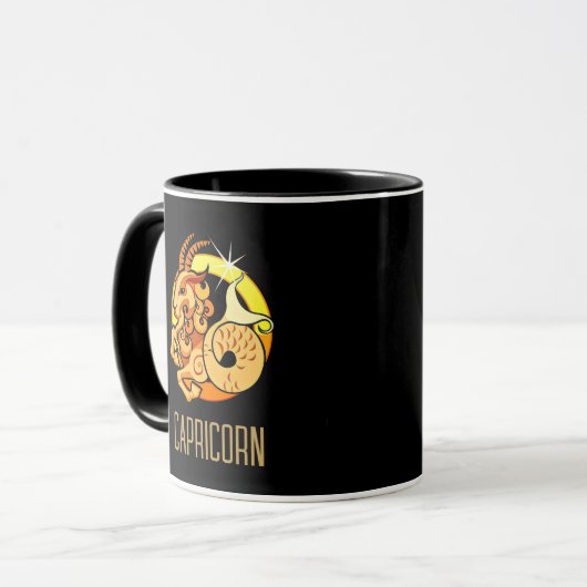 Braunes und goldenes Capricorn-Zodiakzeichen schwa Tasse (Vorderseite Links)