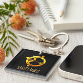 Braunes und goldenes Sagittarius-Zodiakzeichen sch Schlüsselanhänger (Vorderseite rechts)