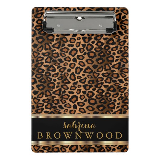 Braunes und Goldleopardenmuster Mini Klemmbrett (Vorderseite)