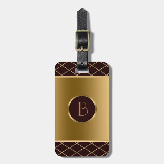 Braunes und metallisches goldenes geometrisches De Gepäckanhänger (Vorderseite vertikal)