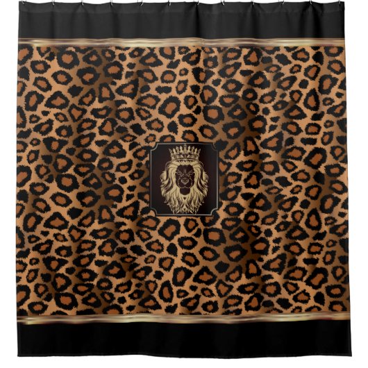 Braunes und schwarzes Leopardenmuster mit Löwenkop Duschvorhang (Vorderseite)