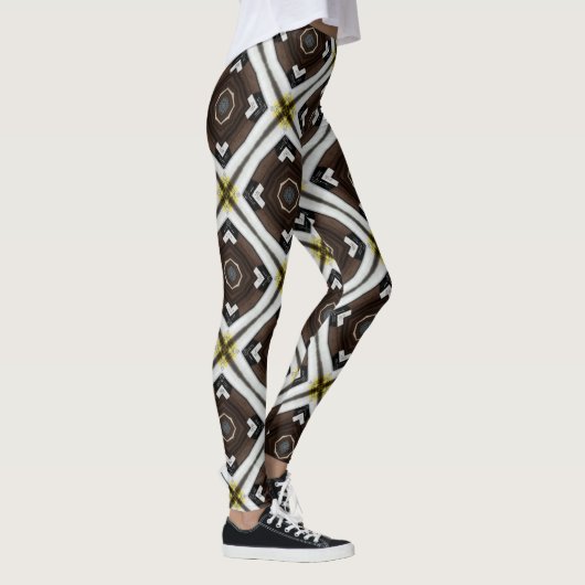 Braunes und weißes geometrisches Muster Leggings (Rechts)