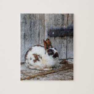Braunes und weißes Kaninchen auf dem Bauernhof Puzzle