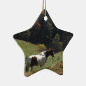Braunes und weißes Pferd im Herbstteich Keramik Ornament (Rechts)