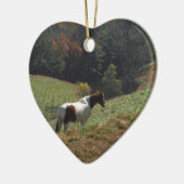 Braunes und weißes Pferd im Herbstteich Keramikornament (Links)