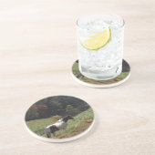 Braunes und weißes Pferd im Herbstteich Sandstein Untersetzer (Seite)