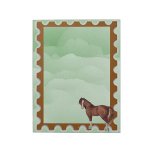 Braunes und Weißes Pferd mit Briefmarke Motif Notizblock