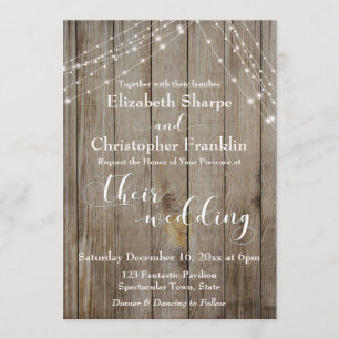 Braunes verwittertes Holz und weiße Lichter Hochze Einladung