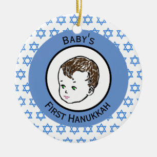 Braunes Vintage-Haar Babys erstes Hanukkah Keramik Ornament