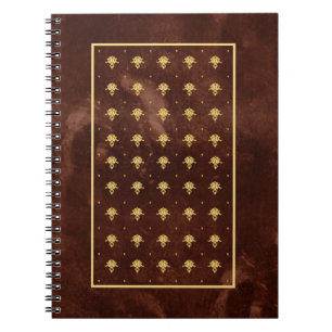 Braunes Vintage-Leder und goldenes Damastmuster Notizblock