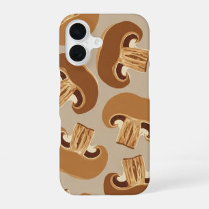 Braunes Vintage-Pilzscheiben-Muster iPhone 16 Hülle