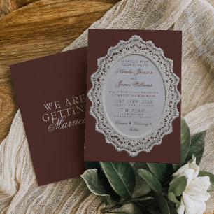Braunes Vintage-Spitzen-Doily für Hochzeit im Retr Einladung