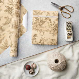 Braunes Vintage-Toile-Wrapapier mit Elfenbein Geschenkpapier