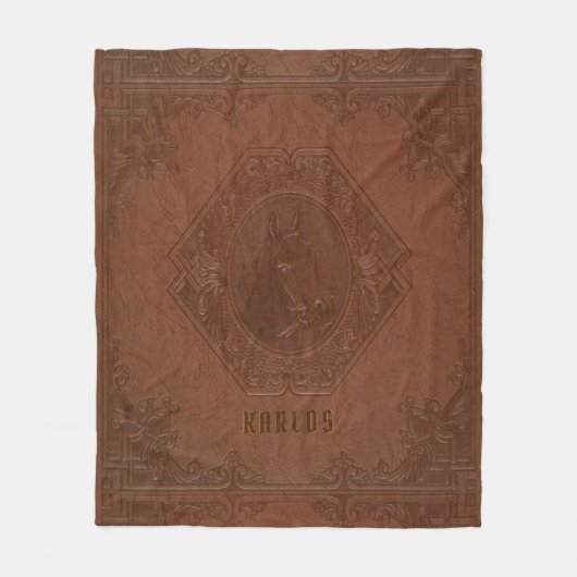 Braunes Vintages Leder gerahmter Pferdekopf Fleecedecke (Vorderseite)