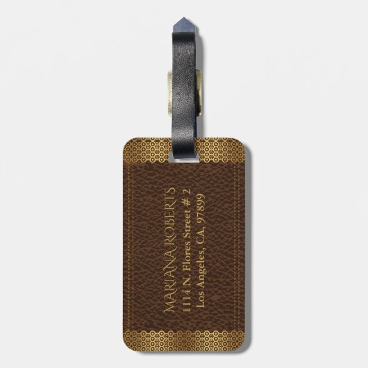 Braunes Vintages Ledergold Gepäckanhänger (Rückseite vertikal)