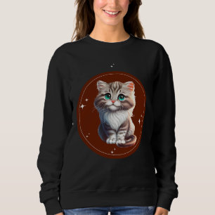 Braunes weiß illustriertes süßes Katzen-T-Shirt Sweatshirt