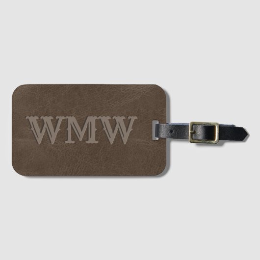 Braunes Western-Monogramm-Kunstleder Gepäckanhänger (Vorderseite (Horizontal))