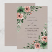 Braunexquisite Wasserfarben-Hochzeit Einladung (Vorne/Hinten)