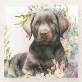 Braunfarbener Labrador Retriever und Blume Glasuntersetzer (Vorderseite)