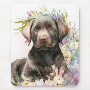 Braunfarbener Labrador Retriever und Blume Mousepad