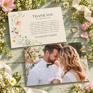 Braunfeld-Wildblumenwiese-Paar-Foto-Hochzeit Dankeskarte