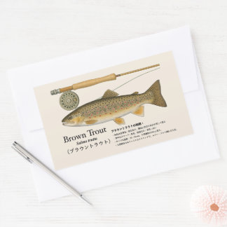 Braunforelle (Salmo trutta) – Japanische Illustrat Rechteckiger Aufkleber