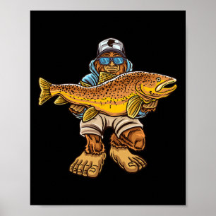 Braunforellen-Flussfischen Bigfoot-Jagd Fischer Poster