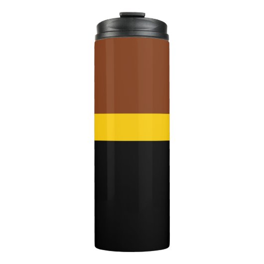 Braungelb-Schwarz-Blockstil-Design Thermosbecher (Vorderseite)