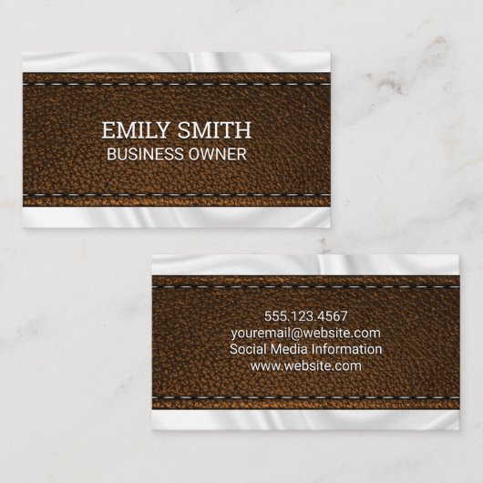 Braungestanztes Ledergewebe | Seidendrapery Visitenkarte (Vorne/Hinten)