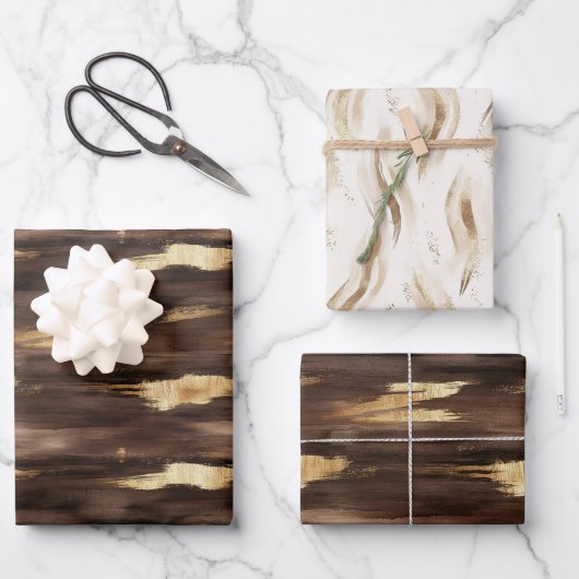Braungold Abstrakt Geschenkpapier Set (Vorderseite)