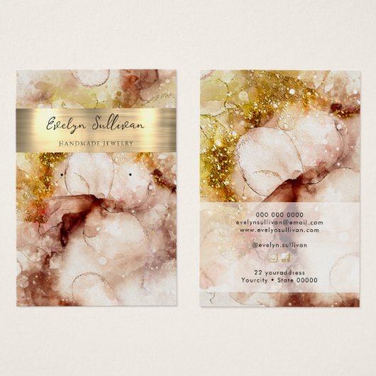 Braungold Glitzer Aquarellschmuckkarte (Vorne & Hinten)